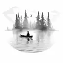 A silhouette of a canoe floating on calm waters with an adult and a child sitting inside tattoo design idea