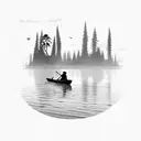 A silhouette of a canoe floating on calm waters with an adult and a child sitting inside tattoo design idea