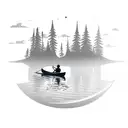 A silhouette of a canoe floating on calm waters with an adult and a child sitting inside tattoo design idea