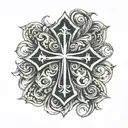 get a black cross tattoo on your arm between your elbow and shoulder (like John Cooper from the group Skillet) and another tattoo on your neck - in the form tattoo design idea