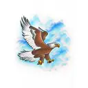 An intricate eagle soaring over a serene lake tattoo design idea