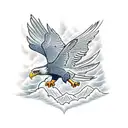 An intricate eagle soaring over a serene lake tattoo design idea