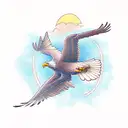 An intricate eagle soaring over a serene lake tattoo design idea