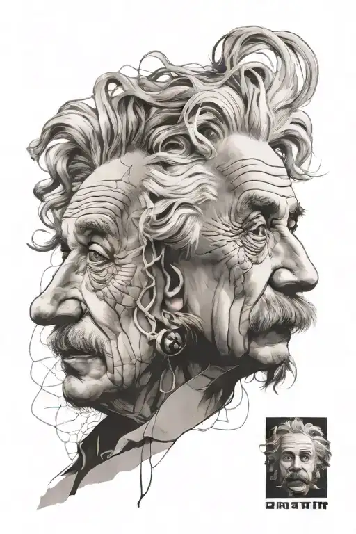 half-and-half face of einstein and rick sanchez tattoo design idea