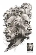 half-and-half face of einstein and rick sanchez tattoo design idea