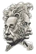 half-and-half face of einstein and rick sanchez tattoo design idea