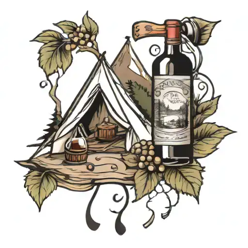 wine camping anniversary date tattoo design idea