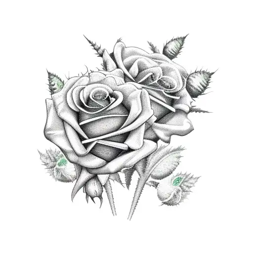 rose and thistle next to each other tattoo design idea