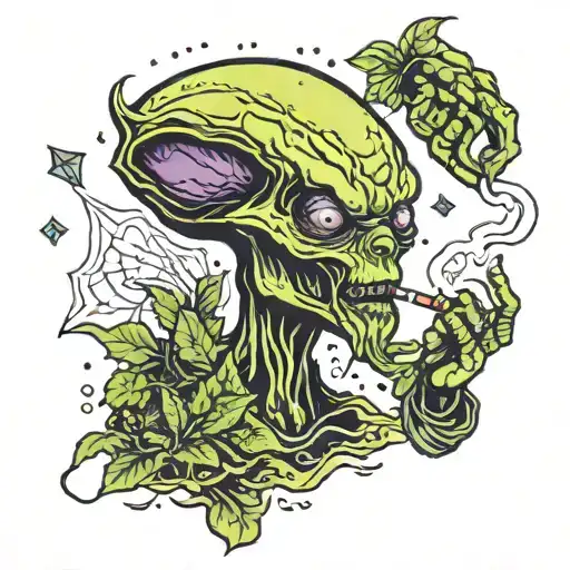 alien smoking weed tattoo design idea