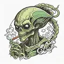 alien smoking weed tattoo design idea