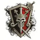 sword and shield with a fancy letter "D" somewhere on the shield tattoo design idea