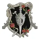 sword and shield with a fancy letter "D" somewhere on the shield tattoo design idea