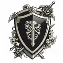 sword and shield with a fancy letter "D" somewhere on the shield tattoo design idea