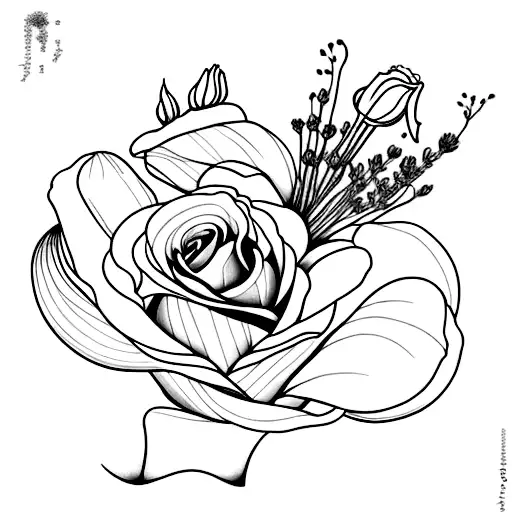 Rose,lily,desert rose, iris,tulip,lavender  and babies breath all together  tattoo design idea