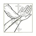 the hands of god and adam from the painting "creation of adam" with a cross in the middle tattoo design idea