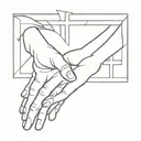 the hands of god and adam from the painting "creation of adam" with a cross in the middle tattoo design idea