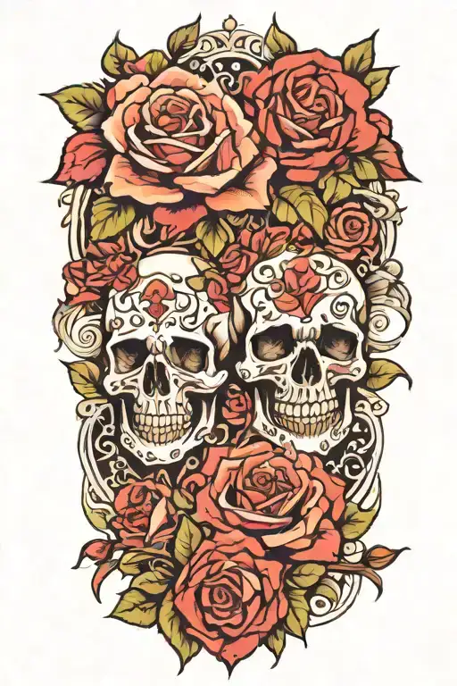 Skulls and Roses tattoo design idea