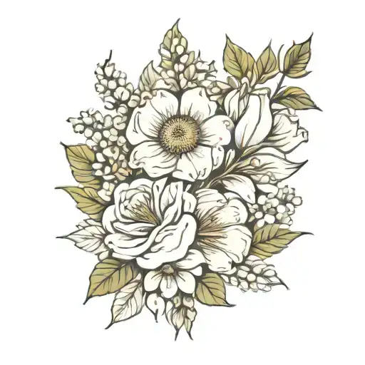 July august november birth flower bouquet tattoo design idea