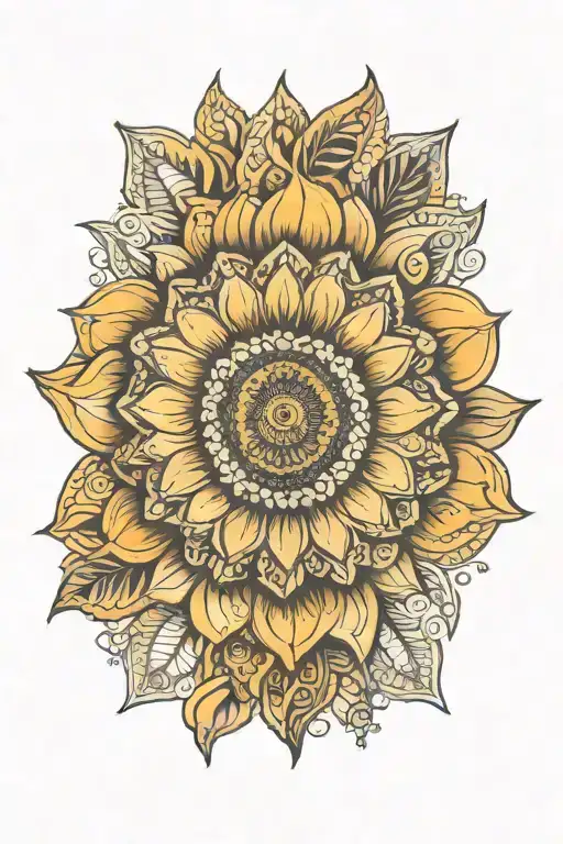 bohemian sunflower mandala tattoo design idea