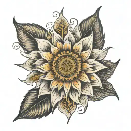 bohemian sunflower mandala tattoo design idea