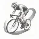 A dotwork tattoo of a big biceps cyclist racing on a winding road tattoo design idea