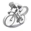 A dotwork tattoo of a big biceps cyclist racing on a winding road tattoo design idea