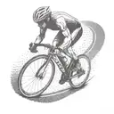 A dotwork tattoo of a big biceps cyclist racing on a winding road tattoo design idea