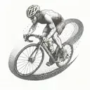 A dotwork tattoo of a big biceps cyclist racing on a winding road tattoo design idea