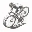 A dotwork tattoo of a big biceps cyclist racing on a winding road tattoo design idea