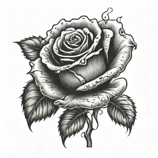 small simple rose that catches fire tattoo design idea
