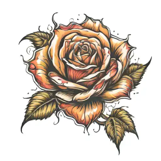 rose that catches fire tattoo design idea