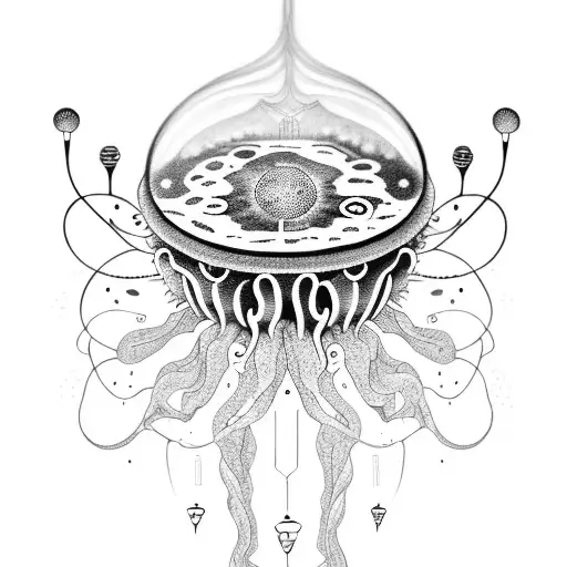 A dotwork tattoo of a strange hybrid creature combining elements of a jellyfish and a synthesizer tattoo design idea