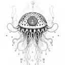 A dotwork tattoo of a strange hybrid creature combining elements of a jellyfish and a synthesizer tattoo design idea