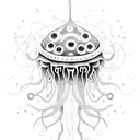 A dotwork tattoo of a strange hybrid creature combining elements of a jellyfish and a synthesizer tattoo design idea