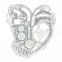 An intricate mechanical heart with pistons and valves, symbolizing the love for technology tattoo design idea