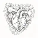 An intricate mechanical heart with pistons and valves, symbolizing the love for technology tattoo design idea