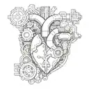 An intricate mechanical heart with pistons and valves, symbolizing the love for technology tattoo design idea