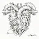 An intricate mechanical heart with pistons and valves, symbolizing the love for technology tattoo design idea