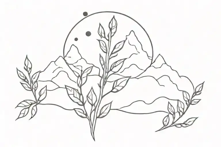 mountain and mustard seed pods tattoo design idea