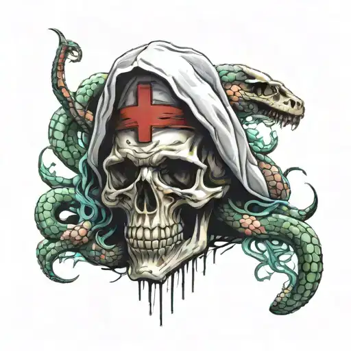 grim reaper, skull, snake, nurse, and military tattoo design idea
