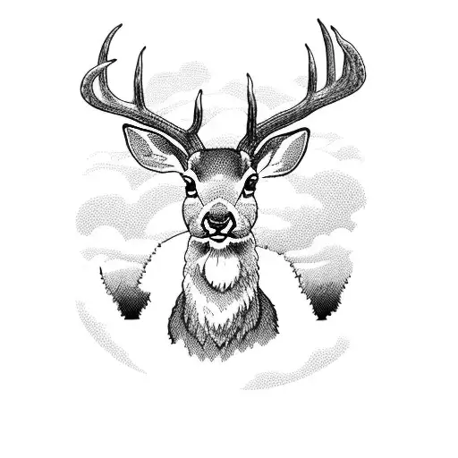 deer standing in a field with rabbits by a lake image bordered by fishhook tattoo design idea