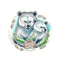 Mother bear and cub in a leaf circle noses touching tattoo design idea