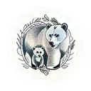 Mother bear and cub in a leaf circle noses touching tattoo design idea