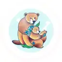 Mother bear and cub in a leaf circle noses touching tattoo design idea