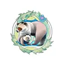 Mother bear and cub in a leaf circle noses touching tattoo design idea