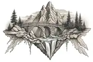 trail mountain waterfall bridge  tattoo design idea