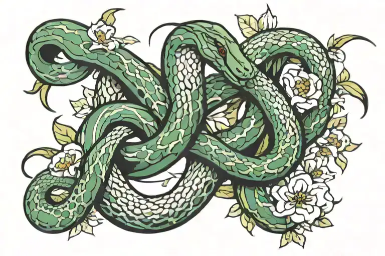 snakes and flowers intertwined tattoo design idea