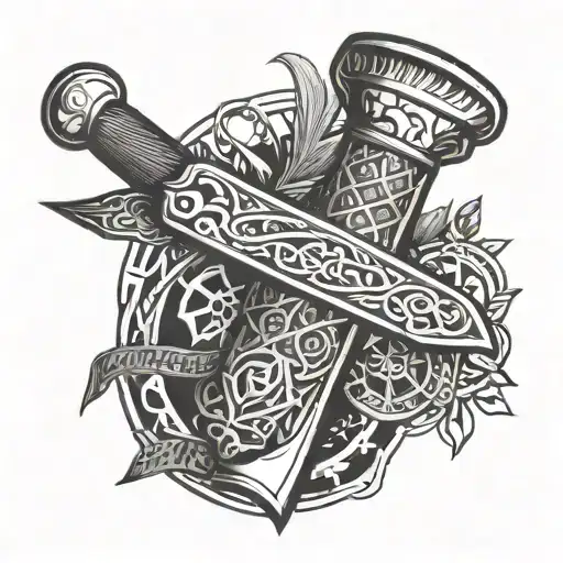 barbershop razor in old slavic rus runes with a spiderweb on elbow tattoo design idea