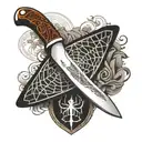 straight razor in paganistic Scandinavian style with a spiderweb by the right side of the razor only. for elbow tattoo tattoo design idea