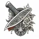 straight razor in paganistic Scandinavian style with a spiderweb by the right side of the razor only. for elbow tattoo tattoo design idea